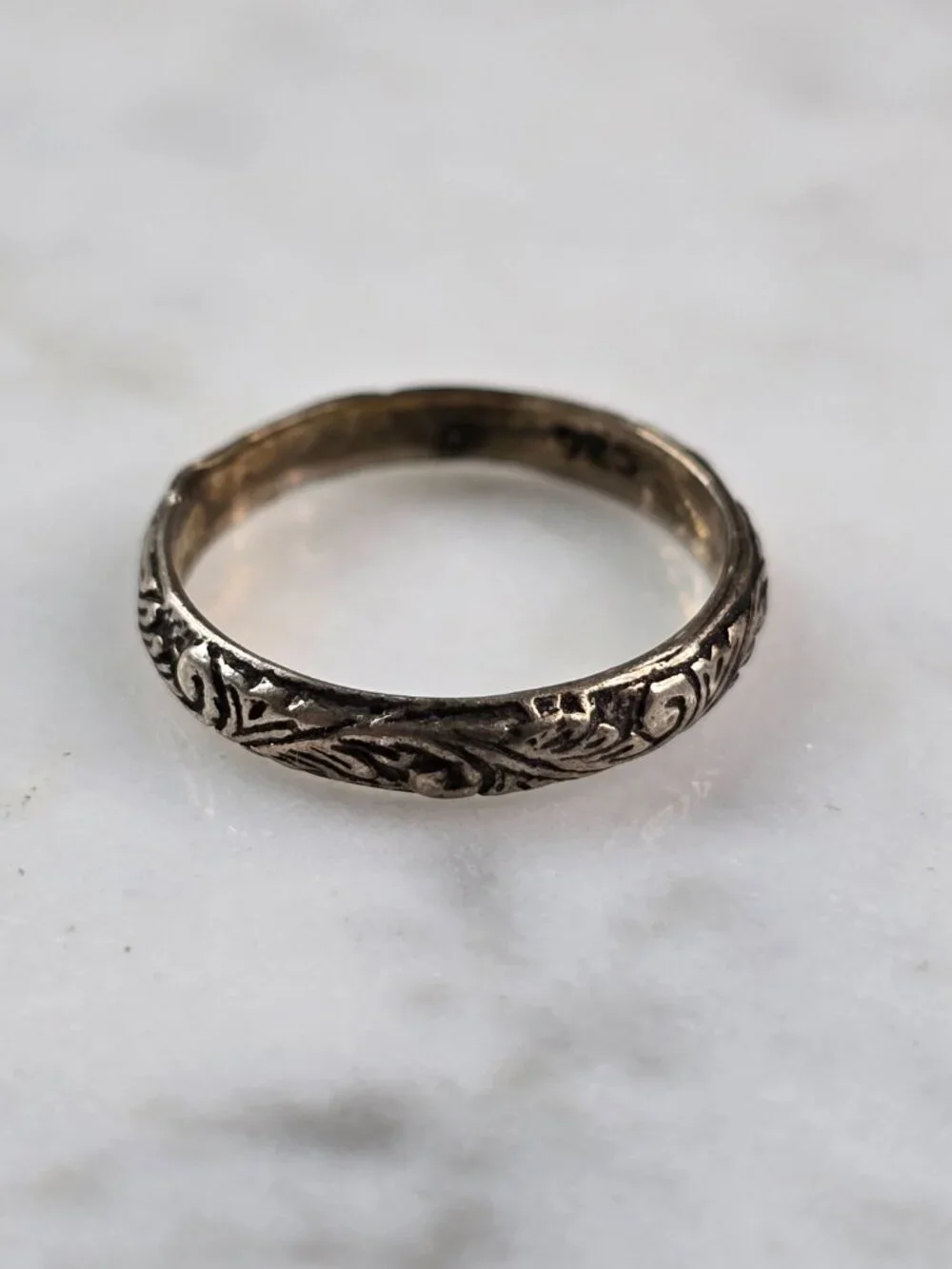Womens Vintage Estate Sterling Silver Stackable Engraved Band Ring 1.2g E4148